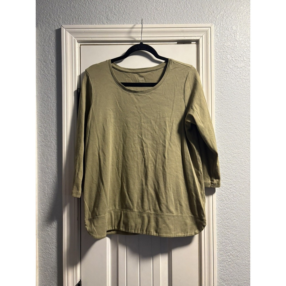 J. Jill Perfect Pima Tee Women M Olive Green 3/4 Sleeve Scoop Neck Cotton Top